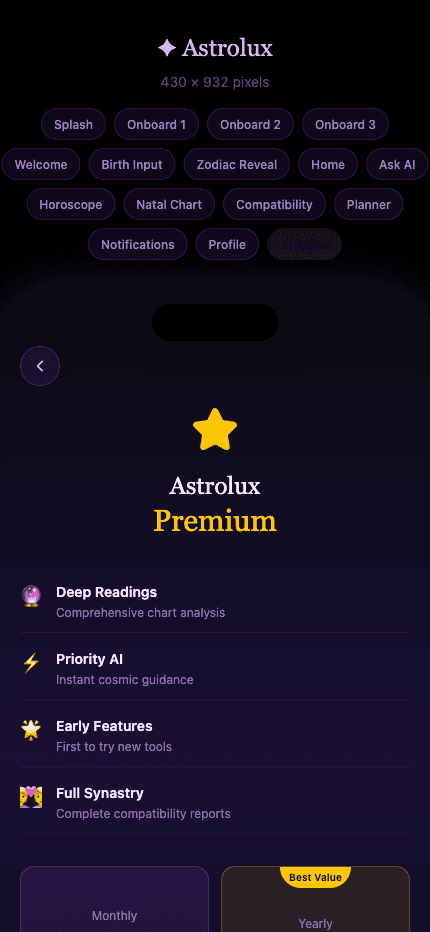 Astrolux premium subscription screen